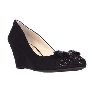 Womens Jessica Simpson Sammi Wedge Bow Toe Studded Pumps - Black Size 9 medium